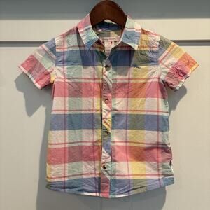 Tommy Bahama Boys Short‎ Sleeve Button Shirt Size 5 Yellow Blue Pink Plaid Beach